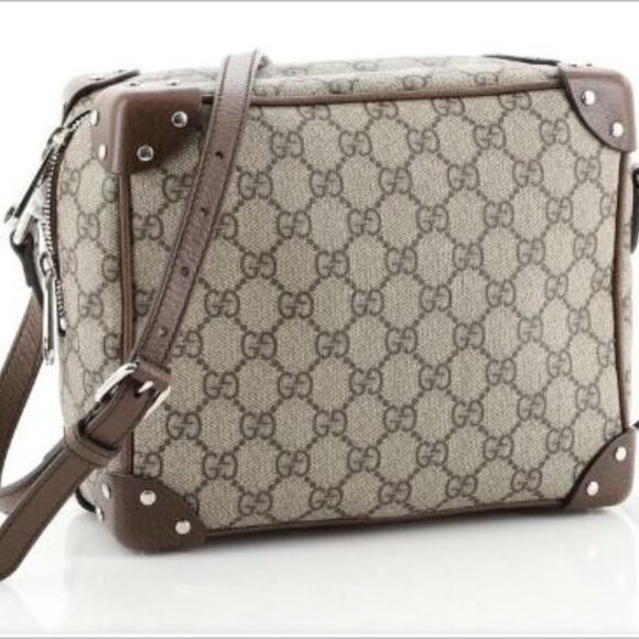 Gucci Trunk Shoulder Bag GG Coated Canvas with Studded Leather Brown - Picture 3 of 13